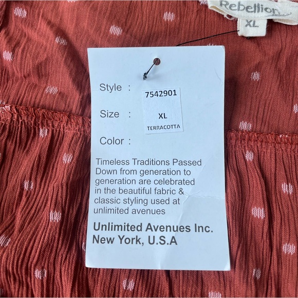 NWT Rebellion Distressed Ruched Gauze Blouse - Picture 4 of 8